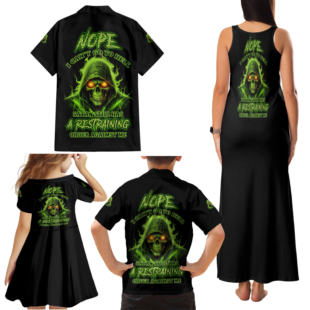 Nope I Can't Go To Hell Family Matching Tank Maxi Dress and Hawaiian Shirt - Wonder Print Shop