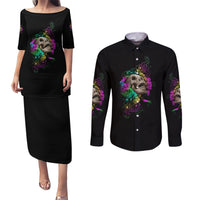 I Am The Storm Tie Dye Rose Skull Couples Matching Puletasi Dress and Long Sleeve Button Shirt - Wonder Print Shop