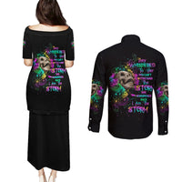 I Am The Storm Tie Dye Rose Skull Couples Matching Puletasi Dress and Long Sleeve Button Shirt - Wonder Print Shop