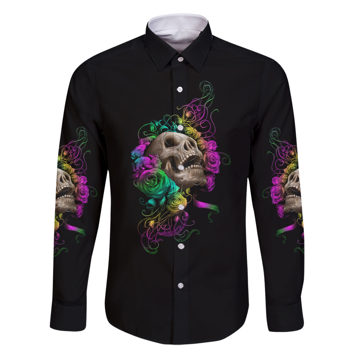 I Am The Storm Tie Dye Rose Skull Family Matching Long Sleeve Bodycon Dress and Hawaiian Shirt - Wonder Print Shop
