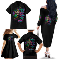 I Am The Storm Tie Dye Rose Skull Family Matching Off Shoulder Long Sleeve Dress and Hawaiian Shirt - Wonder Print Shop