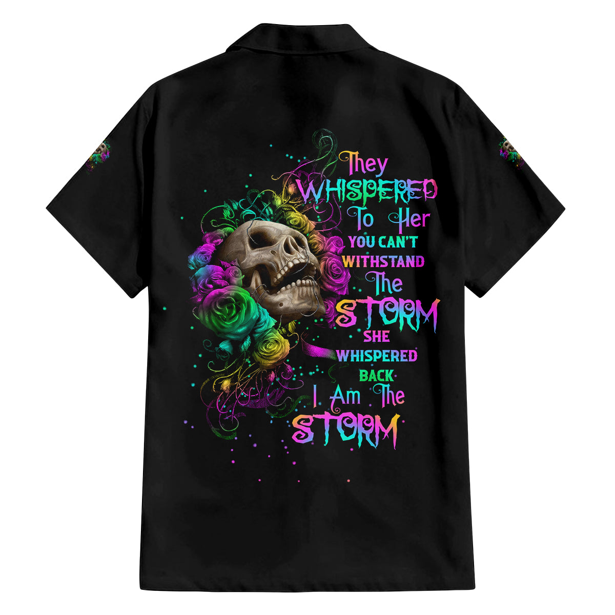 I Am The Storm Tie Dye Rose Skull Family Matching Off Shoulder Long Sleeve Dress and Hawaiian Shirt - Wonder Print Shop