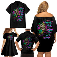 I Am The Storm Tie Dye Rose Skull Family Matching Off Shoulder Short Dress and Hawaiian Shirt - Wonder Print Shop