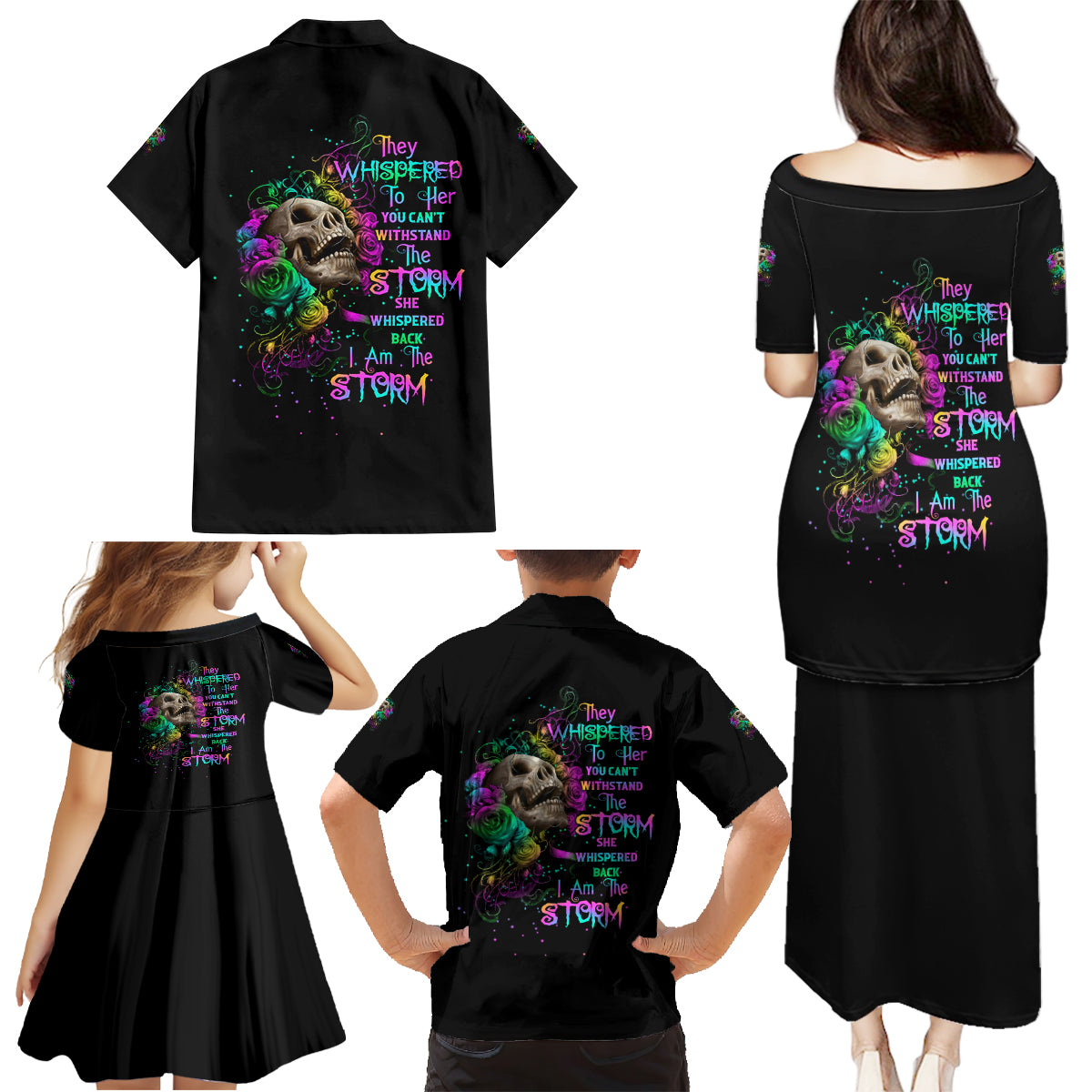 I Am The Storm Tie Dye Rose Skull Family Matching Puletasi Dress and Hawaiian Shirt - Wonder Print Shop
