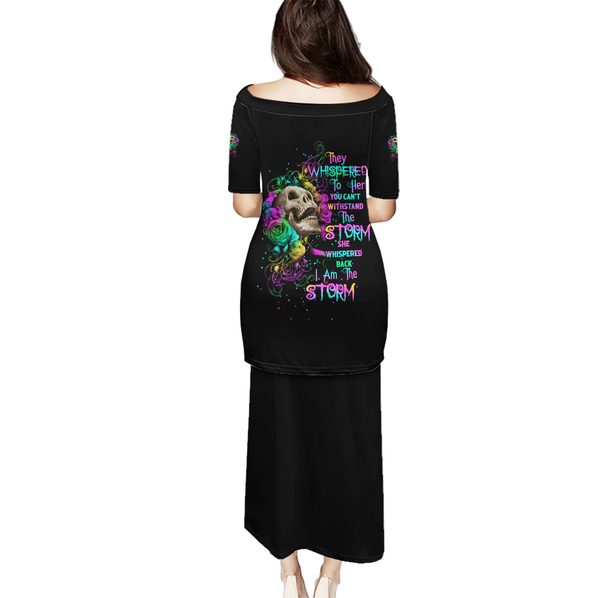 I Am The Storm Tie Dye Rose Skull Family Matching Puletasi Dress and Hawaiian Shirt - Wonder Print Shop