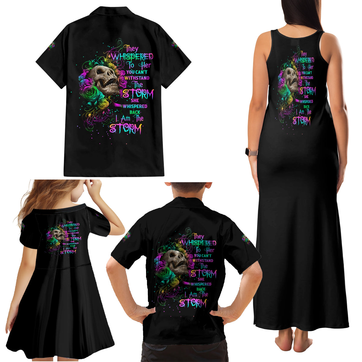 I Am The Storm Tie Dye Rose Skull Family Matching Tank Maxi Dress and Hawaiian Shirt - Wonder Print Shop