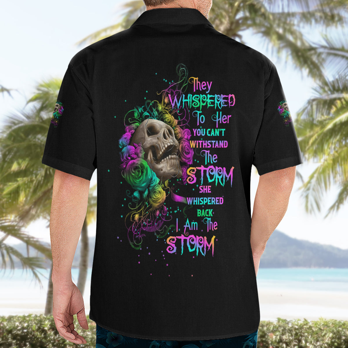 I Am The Storm Tie Dye Rose Skull Hawaiian Shirt - Wonder Print Shop