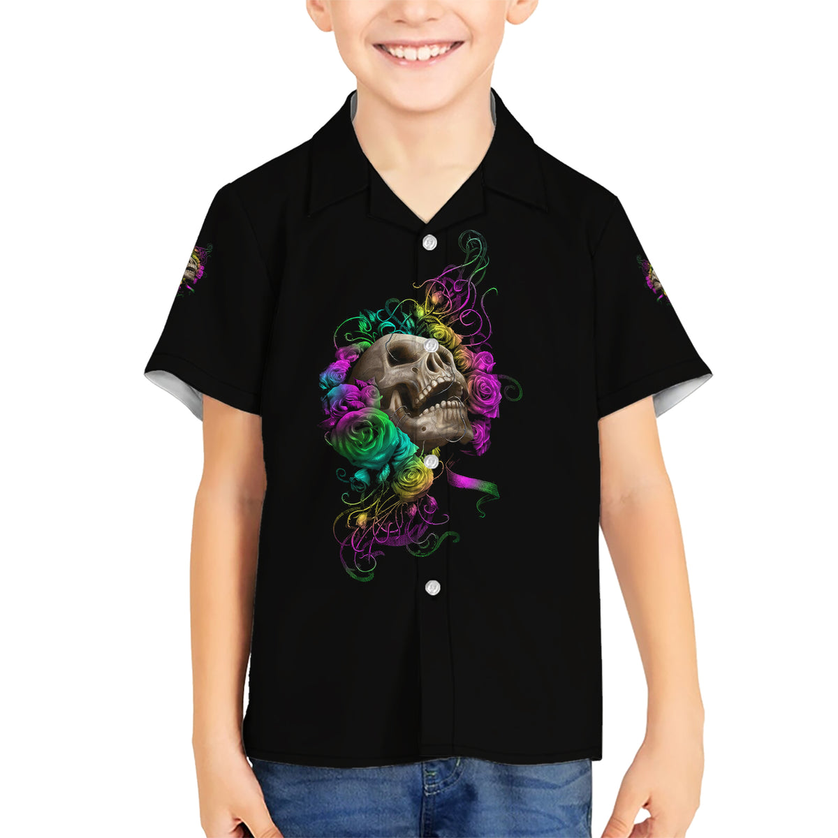 I Am The Storm Tie Dye Rose Skull Hawaiian Shirt - Wonder Print Shop