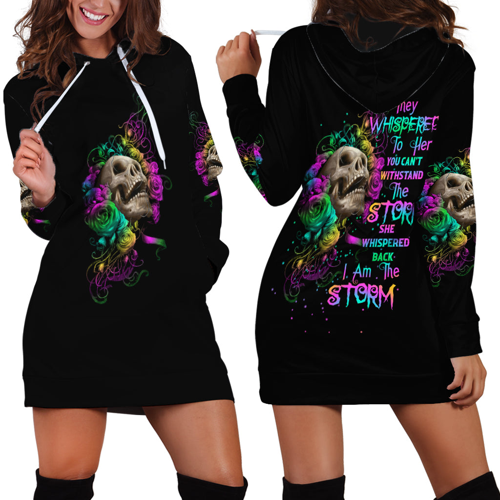 I Am The Storm Tie Dye Rose Skull Hoodie Dress - Wonder Print Shop