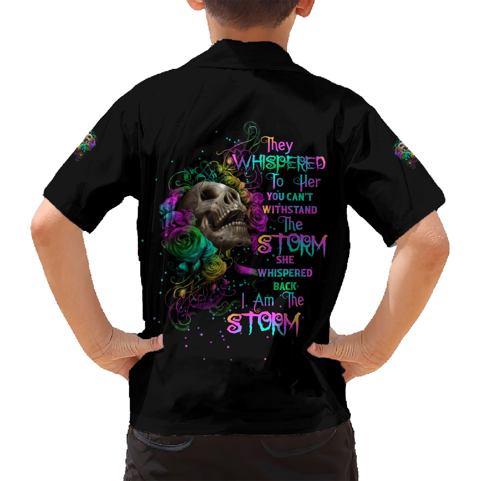 I Am The Storm Tie Dye Rose Skull Kid Hawaiian Shirt - Wonder Print Shop