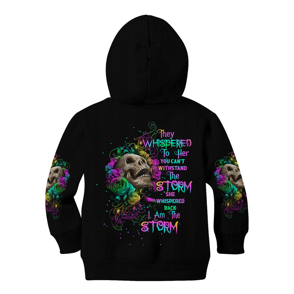 I Am The Storm Tie Dye Rose Skull Kid Hoodie - Wonder Print Shop