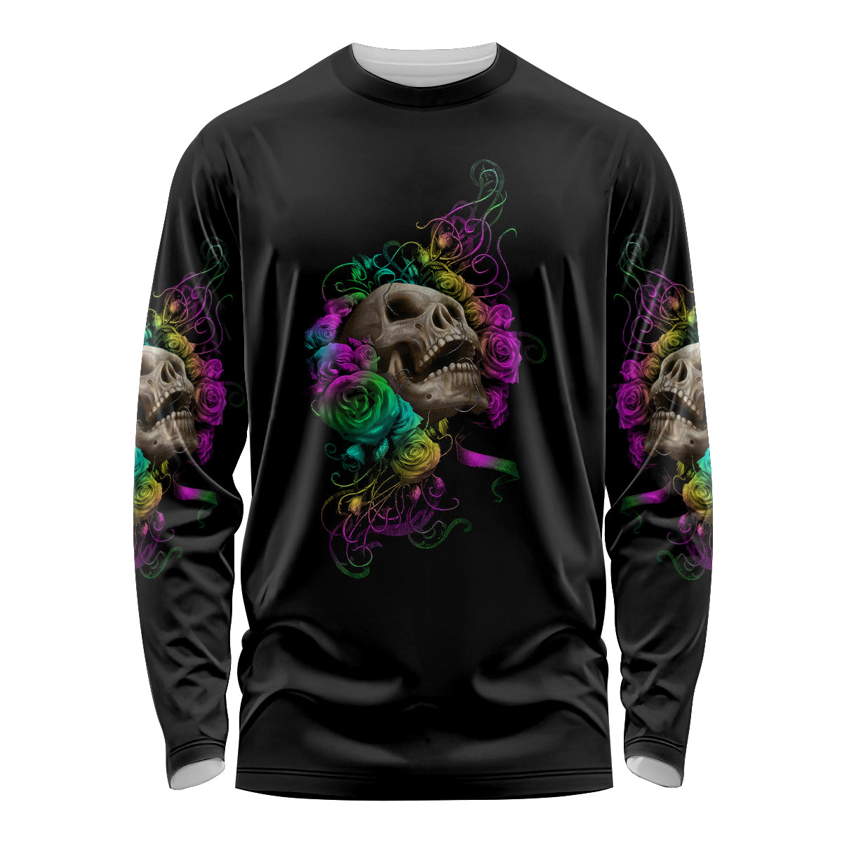 I Am The Storm Tie Dye Rose Skull Long Sleeve Shirt - Wonder Print Shop