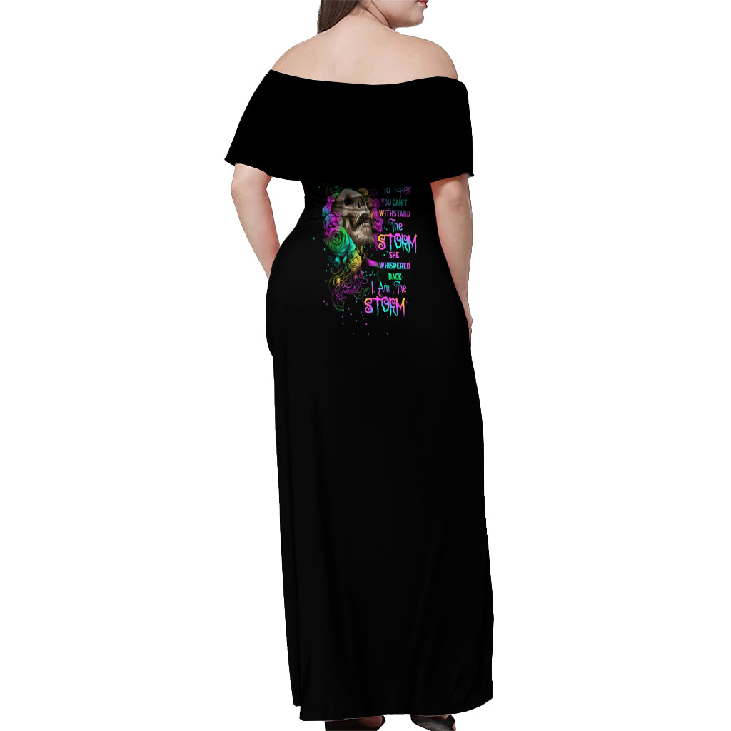 I Am The Storm Tie Dye Rose Skull Off Shoulder Maxi Dress - Wonder Print Shop