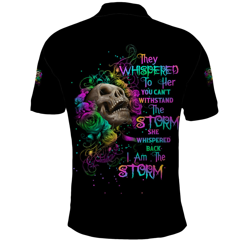 I Am The Storm Tie Dye Rose Skull Polo Shirt - Wonder Print Shop