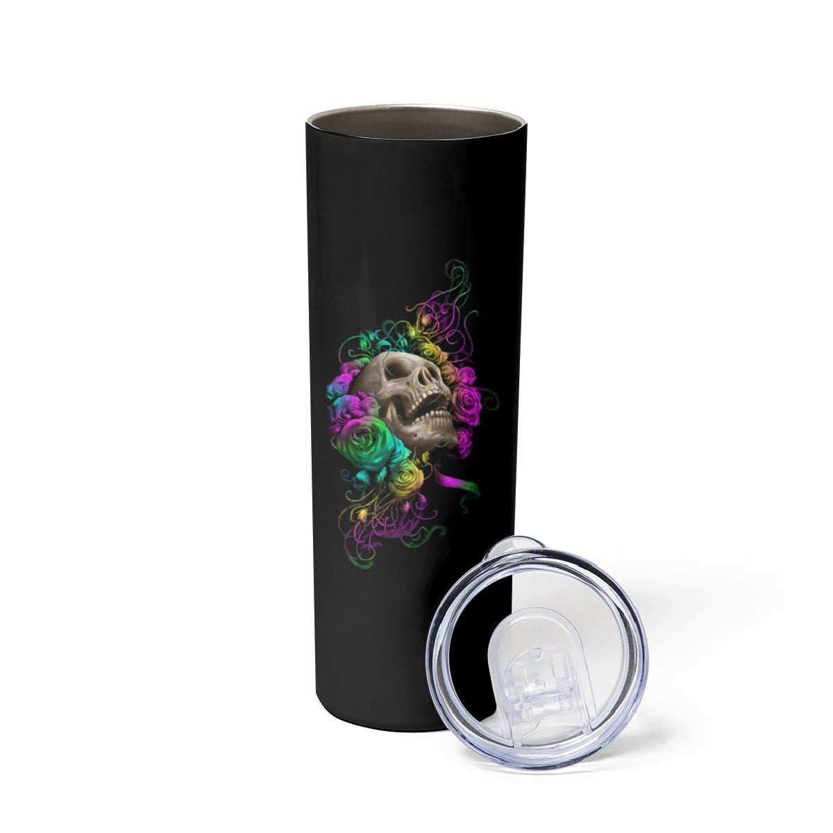 I Am The Storm Tie Dye Rose Skull Skinny Tumbler - Wonder Print Shop