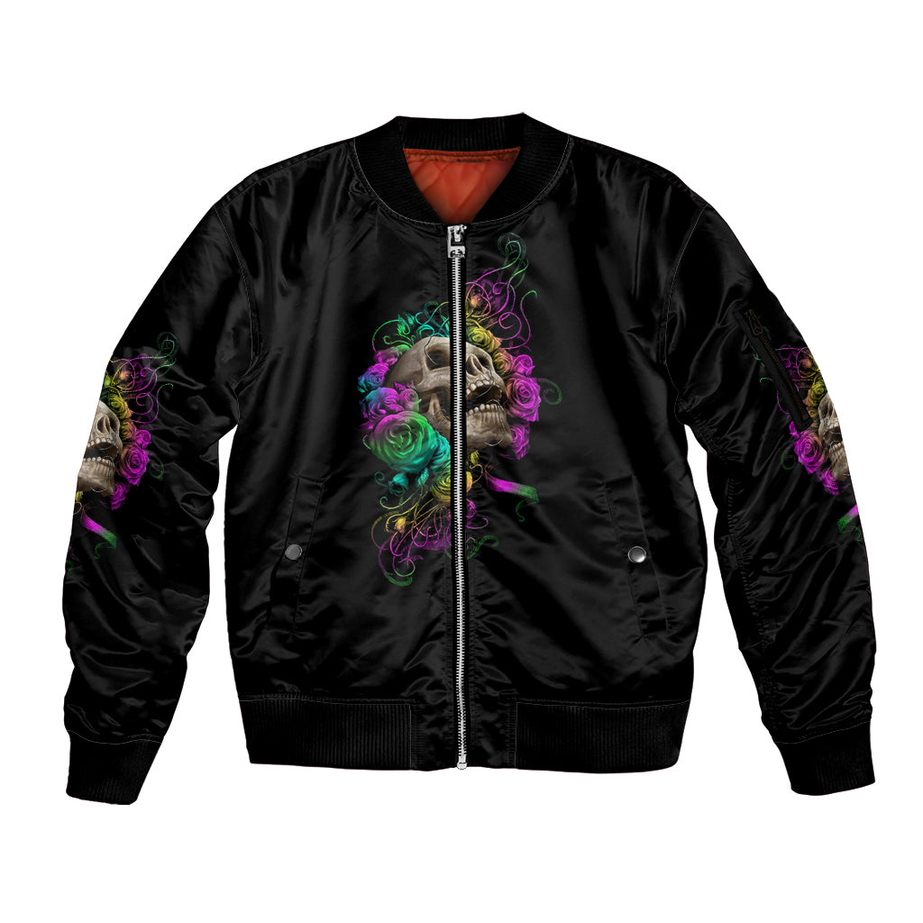 I Am The Storm Tie Dye Rose Skull Sleeve Zip Bomber Jacket - Wonder Print Shop
