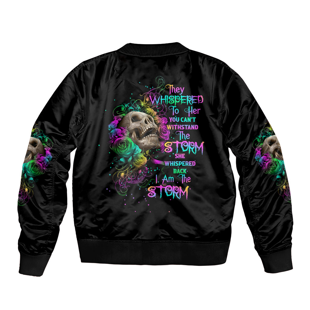 I Am The Storm Tie Dye Rose Skull Sleeve Zip Bomber Jacket - Wonder Print Shop