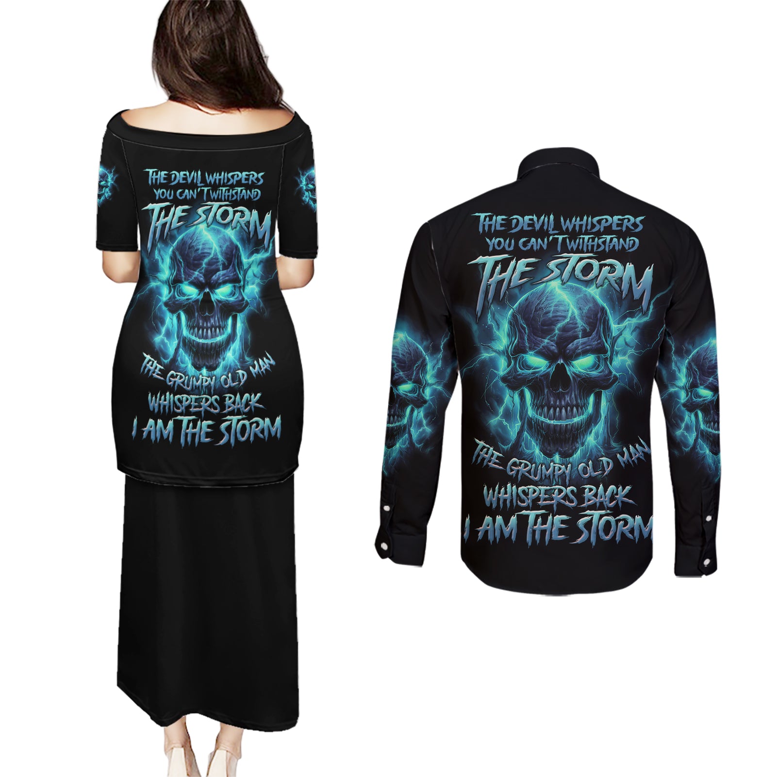 I Am The Storm Grumpy Old Man Couples Matching Puletasi Dress and Long Sleeve Button Shirt - Wonder Print Shop