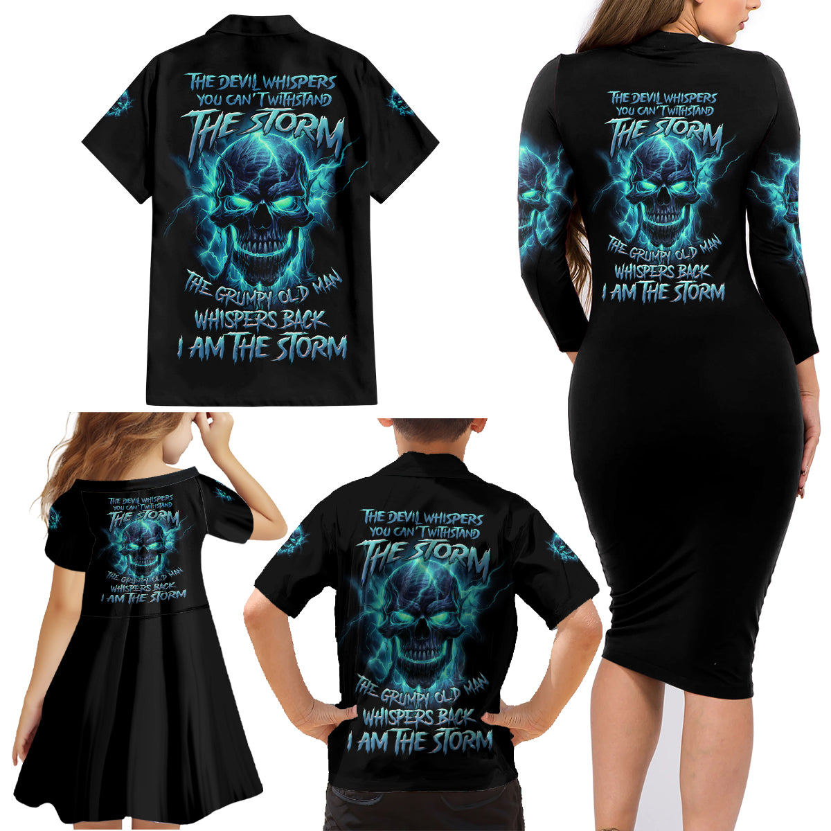 I Am The Storm Grumpy Old Man Family Matching Long Sleeve Bodycon Dress and Hawaiian Shirt - Wonder Print Shop
