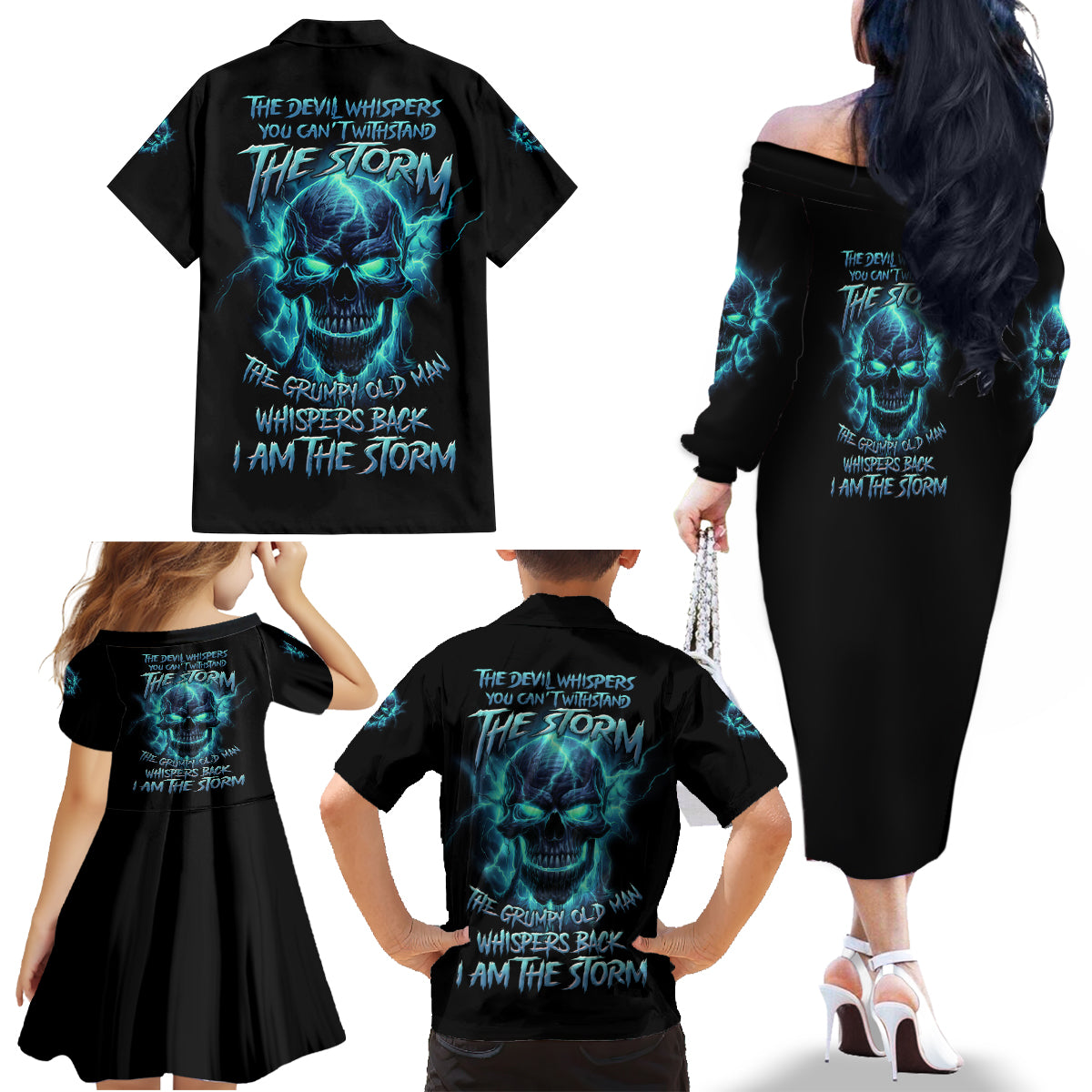 I Am The Storm Grumpy Old Man Family Matching Off Shoulder Long Sleeve Dress and Hawaiian Shirt - Wonder Print Shop