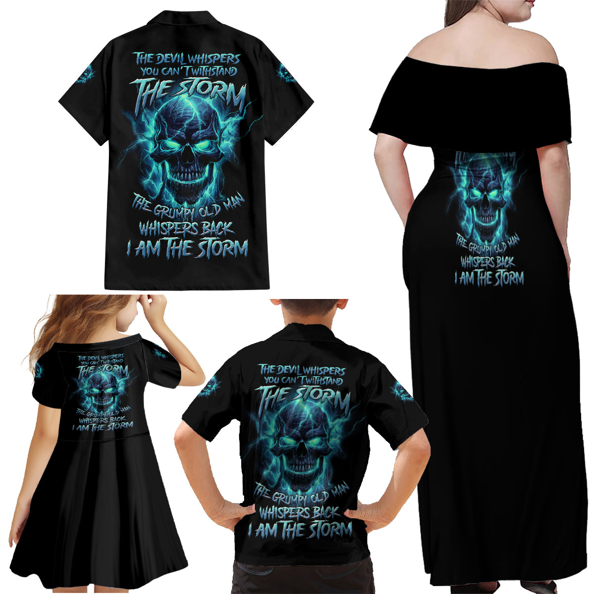 I Am The Storm Grumpy Old Man Family Matching Off Shoulder Maxi Dress and Hawaiian Shirt - Wonder Print Shop