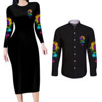 Karma Fairy Rose Smoke Skull Couples Matching Long Sleeve Bodycon Dress and Long Sleeve Button Shirt - Wonder Print Shop