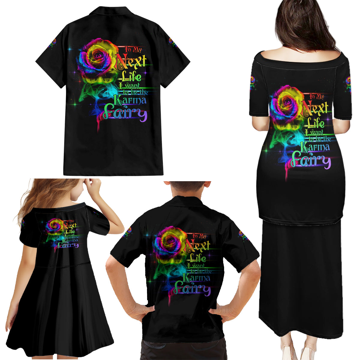 Karma Fairy Rose Smoke Skull Family Matching Puletasi Dress and Hawaiian Shirt - Wonder Print Shop