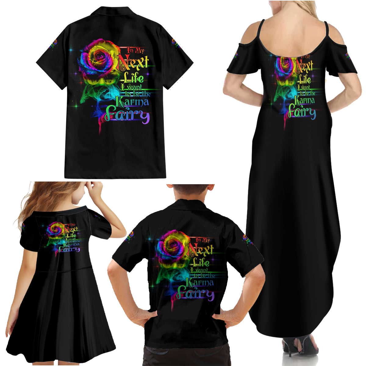 Karma Fairy Rose Smoke Skull Family Matching Summer Maxi Dress and Hawaiian Shirt - Wonder Print Shop