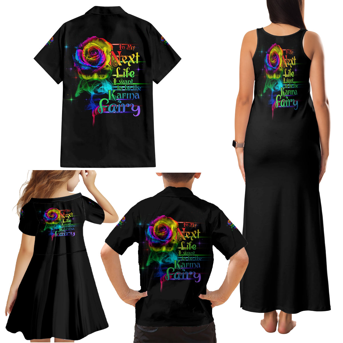 Karma Fairy Rose Smoke Skull Family Matching Tank Maxi Dress and Hawaiian Shirt - Wonder Print Shop