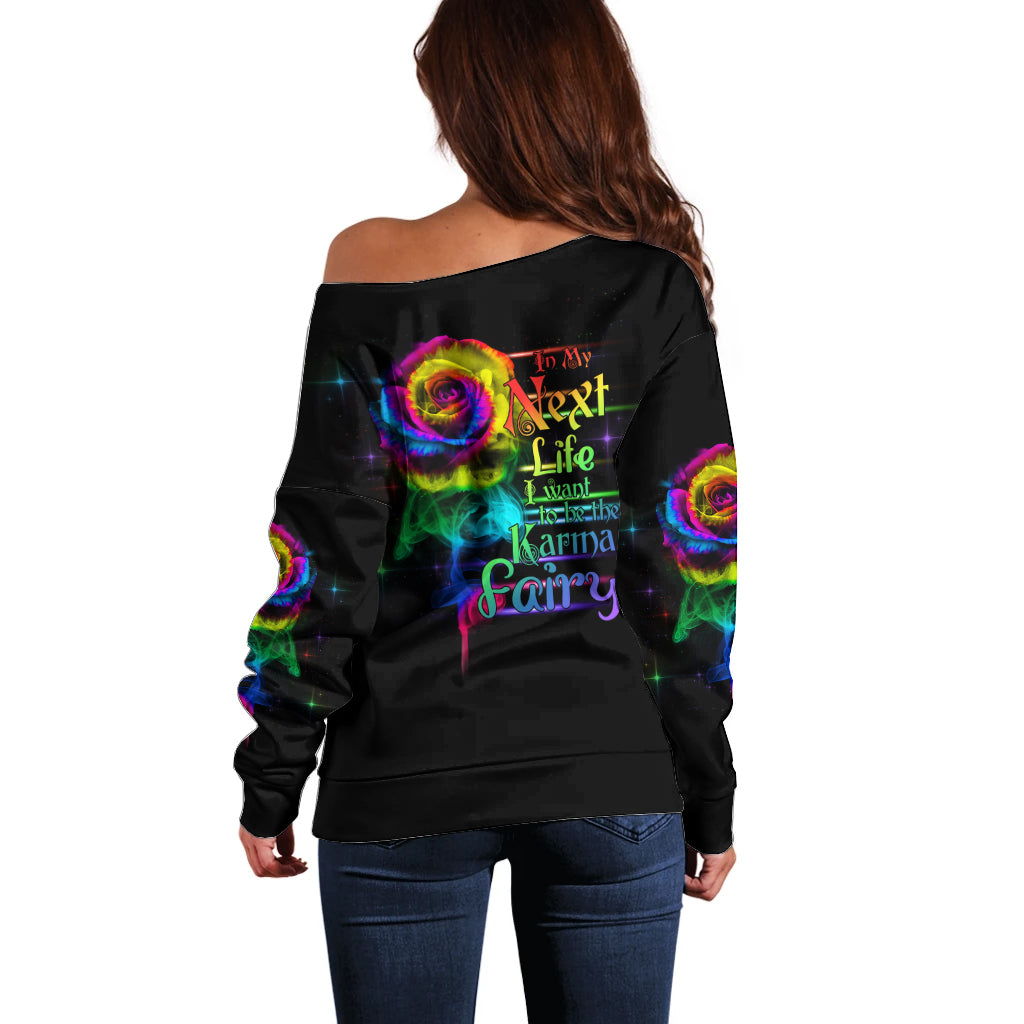 Karma Fairy Rose Smoke Skull Off Shoulder Sweater - Wonder Print Shop
