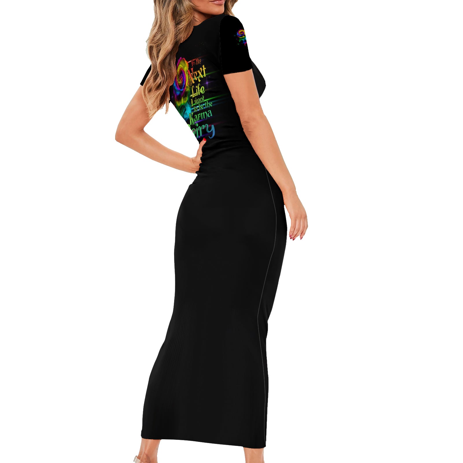 Karma Fairy Rose Smoke Skull Short Sleeve Bodycon Dress - Wonder Print Shop
