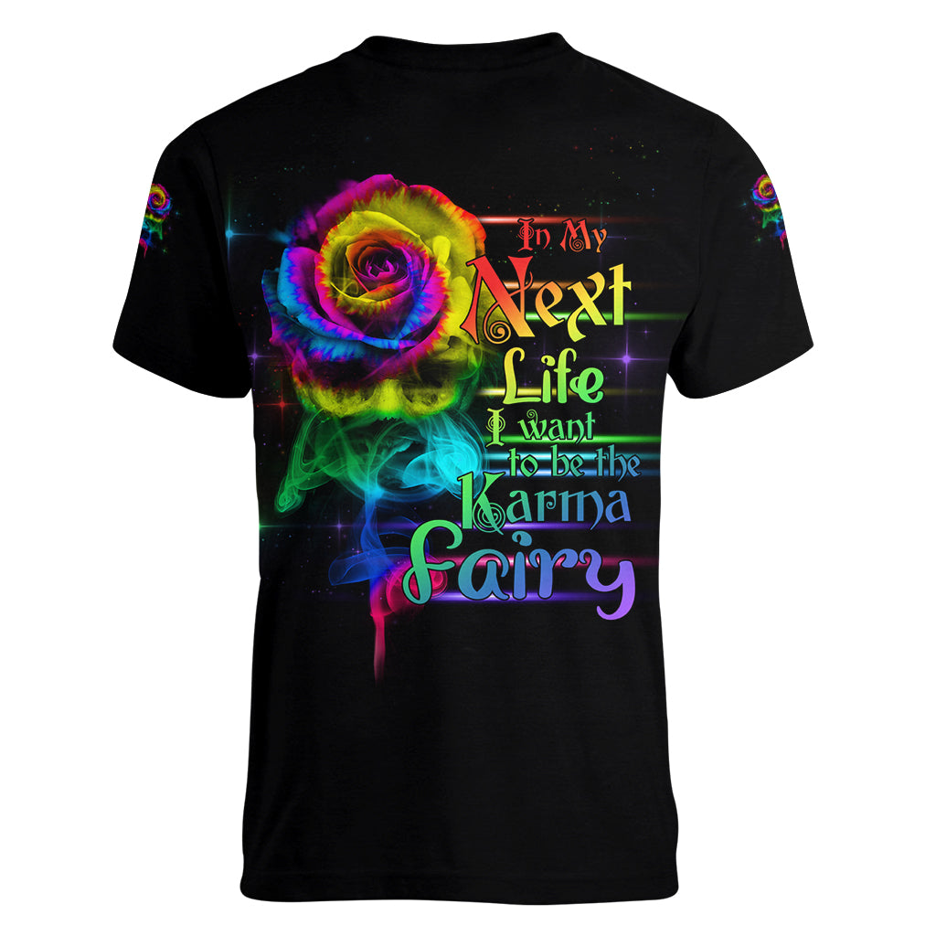 Karma Fairy Rose Smoke Skull Women V Neck T Shirt - Wonder Print Shop