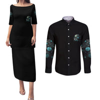 Fresh Out Of F Skull Rose Couples Matching Puletasi Dress and Long Sleeve Button Shirt - Wonder Print Shop