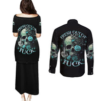Fresh Out Of F Skull Rose Couples Matching Puletasi Dress and Long Sleeve Button Shirt - Wonder Print Shop