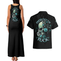 Fresh Out Of F Skull Rose Couples Matching Tank Maxi Dress and Hawaiian Shirt - Wonder Print Shop