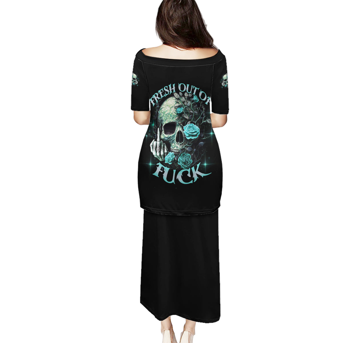 Fresh Out Of F Skull Rose Family Matching Puletasi Dress and Hawaiian Shirt - Wonder Print Shop