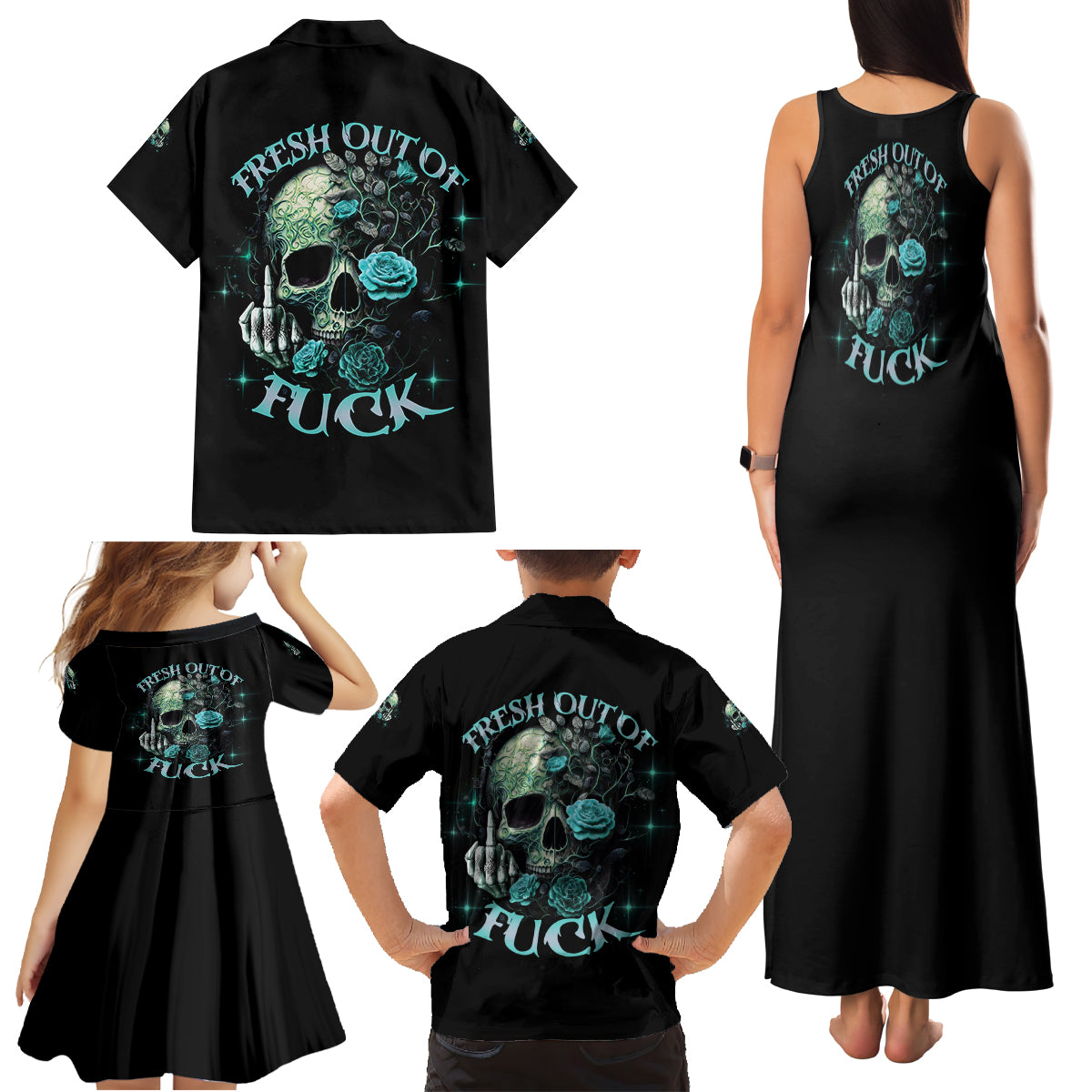 Fresh Out Of F Skull Rose Family Matching Tank Maxi Dress and Hawaiian Shirt - Wonder Print Shop