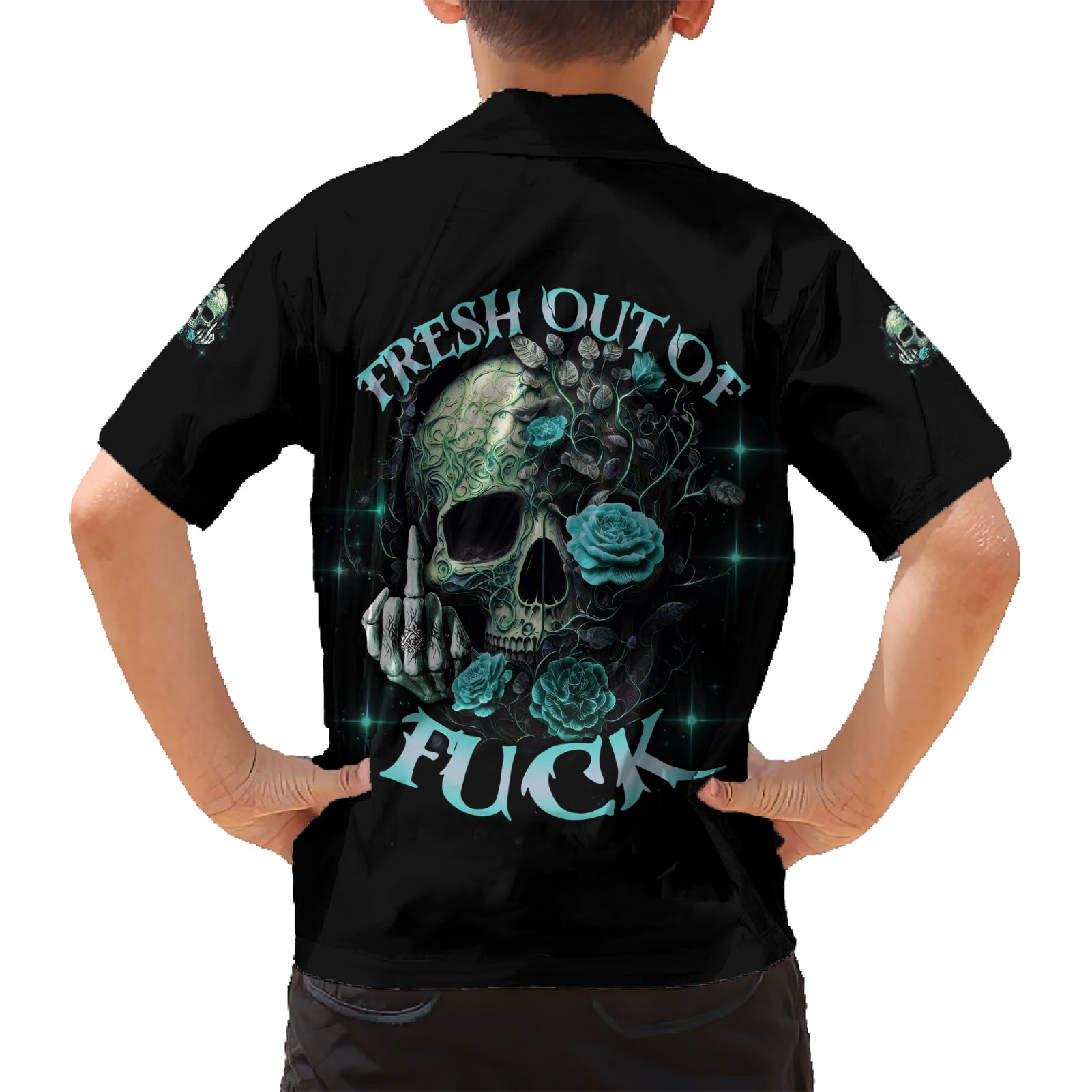 Fresh Out Of F Skull Rose Kid Hawaiian Shirt - Wonder Print Shop
