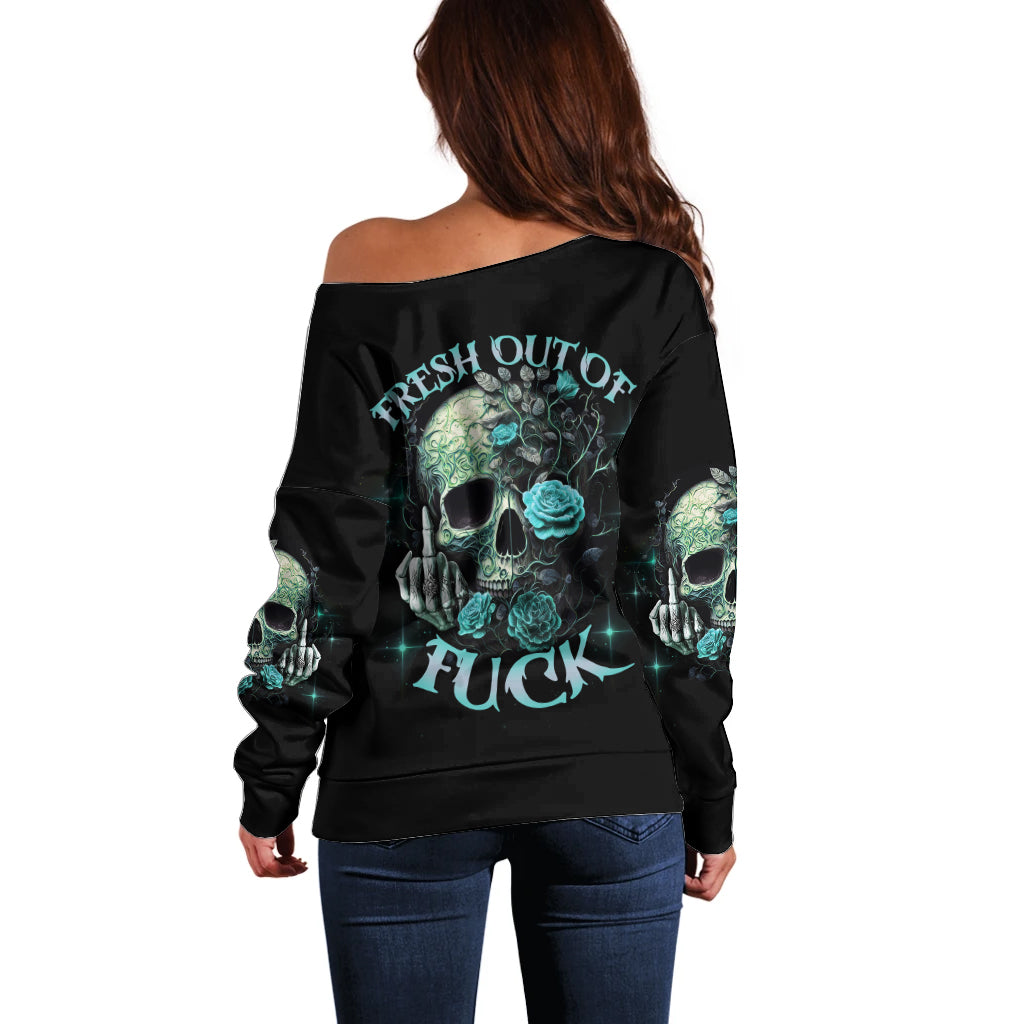Fresh Out Of F Skull Rose Off Shoulder Sweater - Wonder Print Shop