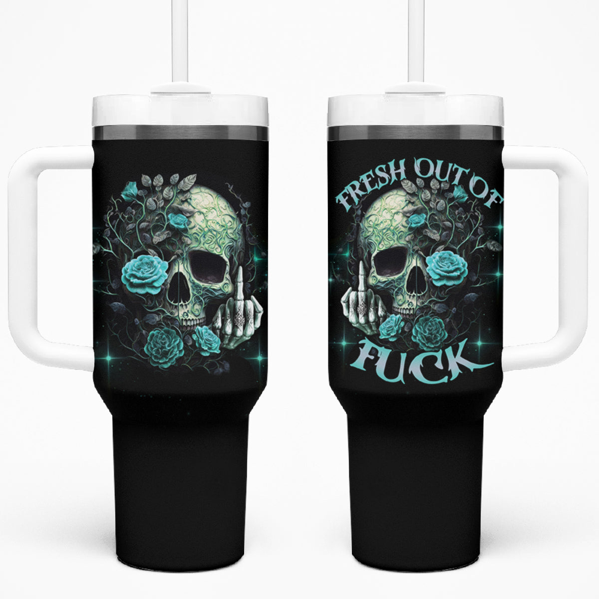 Fresh Out Of F Skull Rose Tumbler With Handle - Wonder Print Shop