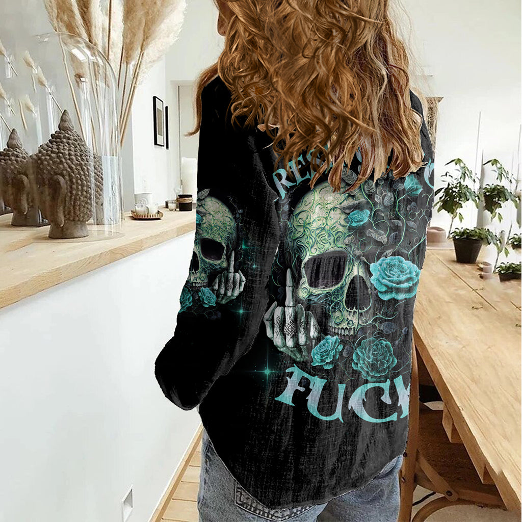 Fresh Out Of F Skull Rose Women Casual Shirt - Wonder Print Shop
