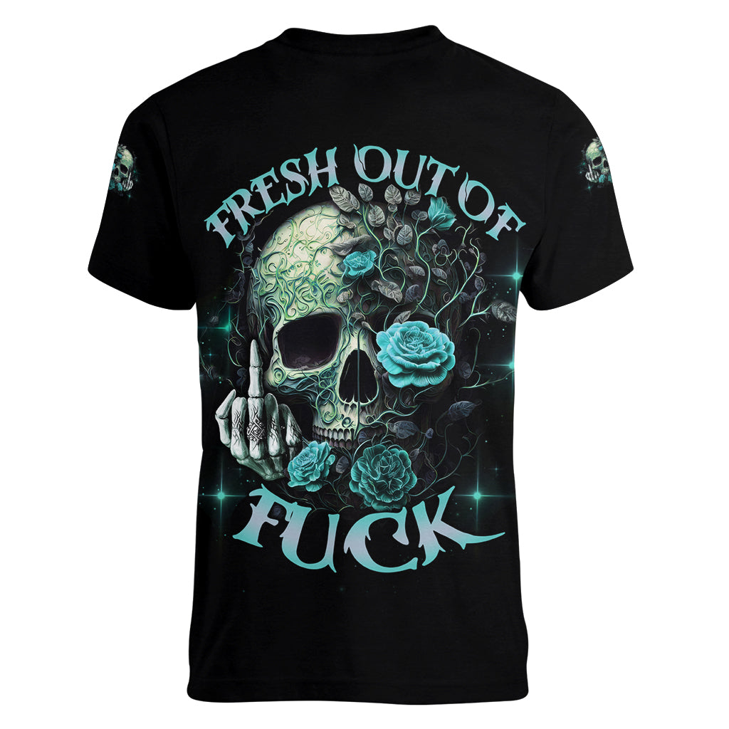 Fresh Out Of F Skull Rose Women V Neck T Shirt - Wonder Print Shop