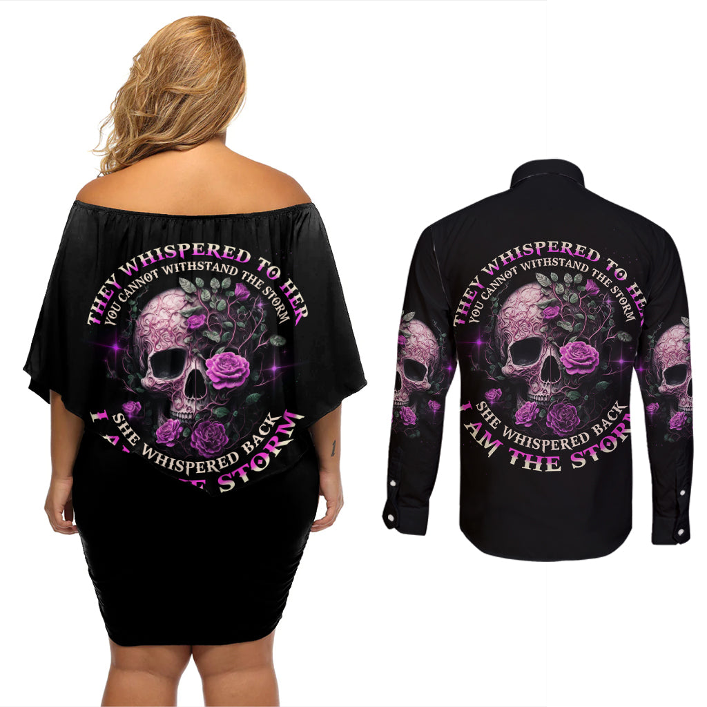 I Am The Storm Rose Couples Matching Off Shoulder Short Dress and Long Sleeve Button Shirt - Wonder Print Shop