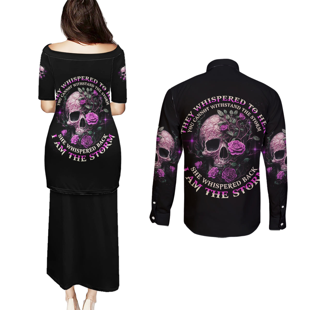 I Am The Storm Rose Couples Matching Puletasi Dress and Long Sleeve Button Shirt - Wonder Print Shop