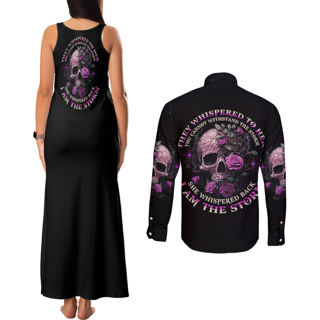 I Am The Storm Rose Couples Matching Tank Maxi Dress and Long Sleeve Button Shirt - Wonder Print Shop