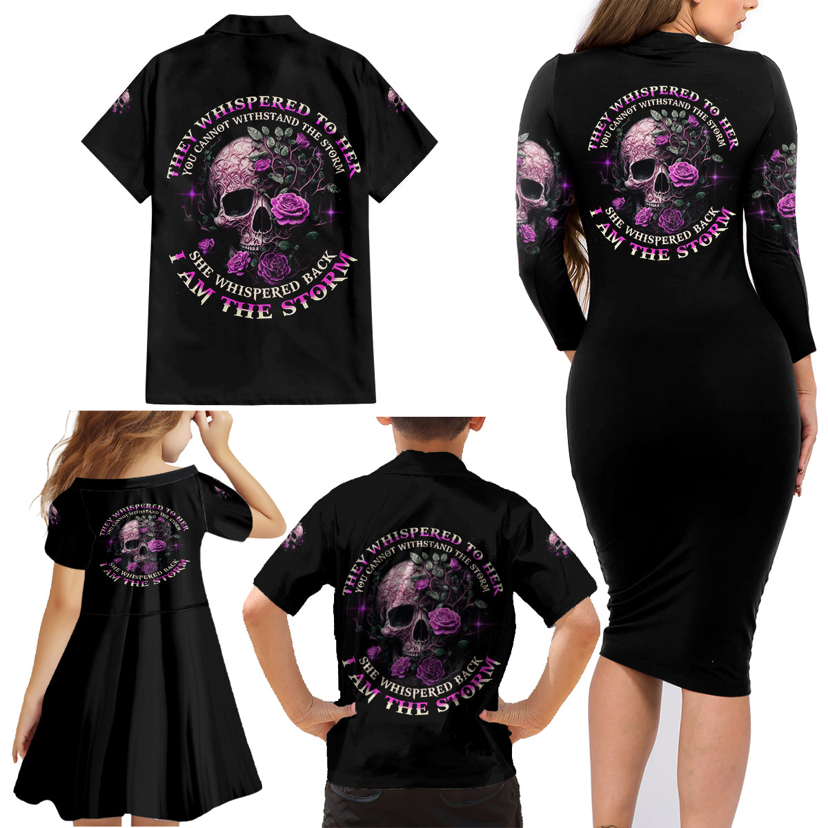 I Am The Storm Rose Family Matching Long Sleeve Bodycon Dress and Hawaiian Shirt - Wonder Print Shop