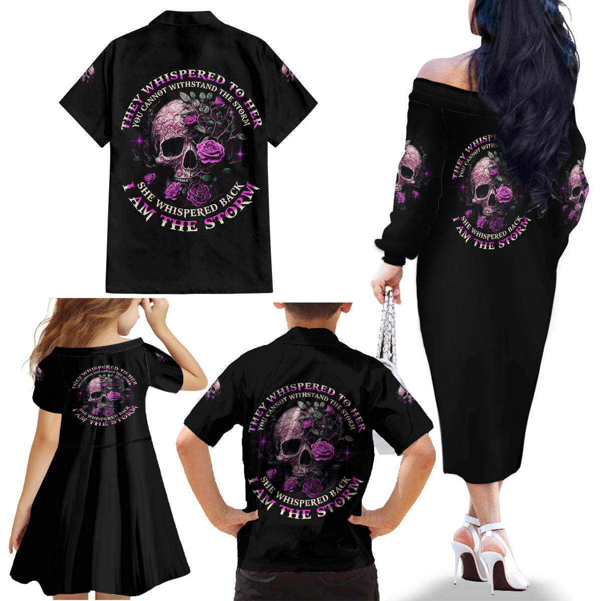I Am The Storm Rose Family Matching Off Shoulder Long Sleeve Dress and Hawaiian Shirt - Wonder Print Shop