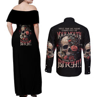 Next Time My Name Comes Out Rose Couples Matching Off Shoulder Maxi Dress and Long Sleeve Button Shirt - Wonder Print Shop