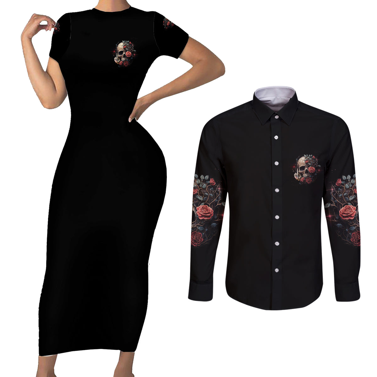 Next Time My Name Comes Out Rose Couples Matching Short Sleeve Bodycon Dress and Long Sleeve Button Shirt - Wonder Print Shop