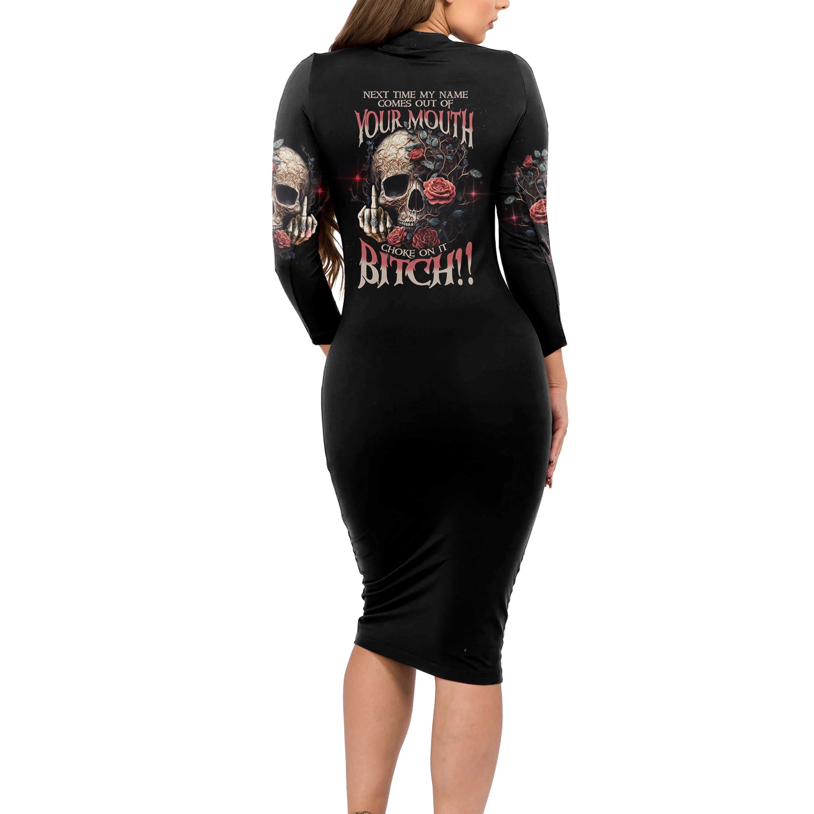 Next Time My Name Comes Out Rose Long Sleeve Bodycon Dress - Wonder Print Shop